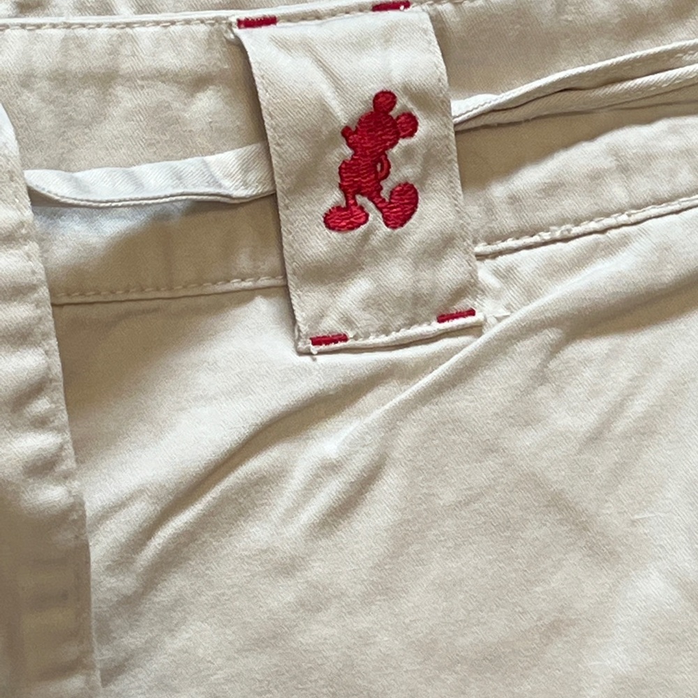 WALT DISNEY WORLD khaki belted capri pants w embroidered Mickey Mouse sz SMALL - Picture 4 of 12